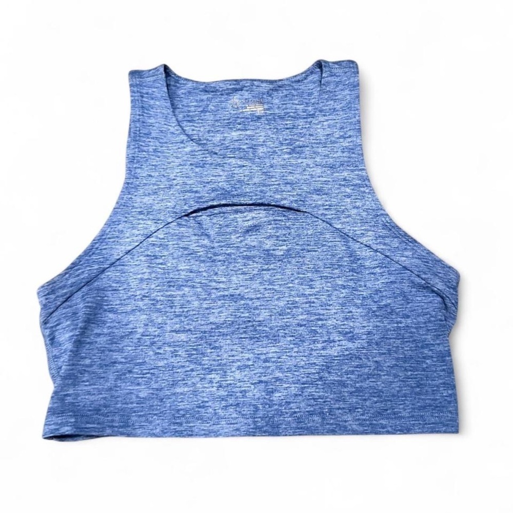 Aerie Offline Heathered Blue Keyhole Cropped Workout Top